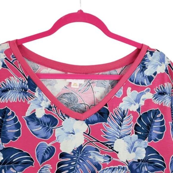 bright tropical floral scoop-neck tee / soft stretch top – women’s 3XL - Picture 3 of 6